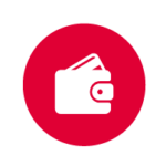 A white wallet icon symbolizing financial transactions and secure digital payments at YMCA Language School, une icône de portefeuille blanc, symbolisant les transactions financières et les paiements numériques sécurisés à l'école de langues YMCA.